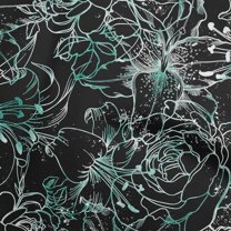 oneOone Cotton Flex Dark Teal Green Fabric Floral Diy Clothing Quilting Fabric Print Fabric By Yard 40 Inch Wide