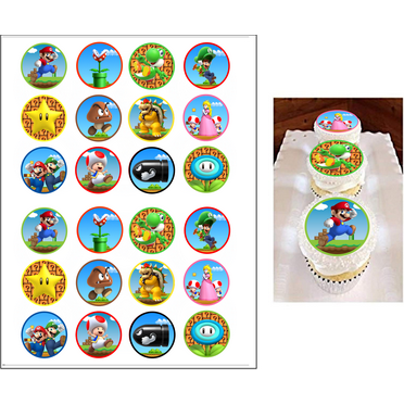 24 Edible Gamer Cupcake Toppers – Video Game Birthday Decorations – Mario Birthday Cupcake Toppers