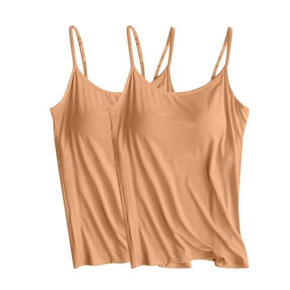 Leesechin 2PC Padded Camisole No Shelf, No Built in Bra, No Elastic Band, No Bra Tank Top Cami