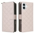 thumbnail image 2 of Compatible for iPhone 16 Plus Wallet Case, Crossbody Strap PU Leather Folio Phone Cover, Zipper Handbag Purse with Card Holder Lanyard Flip Stand for iPhone 16 Plus, Beige, 2 of 10