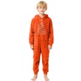 thumbnail image 3 of Weebloom Christmas Kids Hooded Onesie Pajamas Flannel Cozy Fleece Snowflake Print Jumpsuit Romper Winter Holiday Outfit Soft Pjs Sleepwear For Boy Girl Orange 7-8 Years, 3 of 6