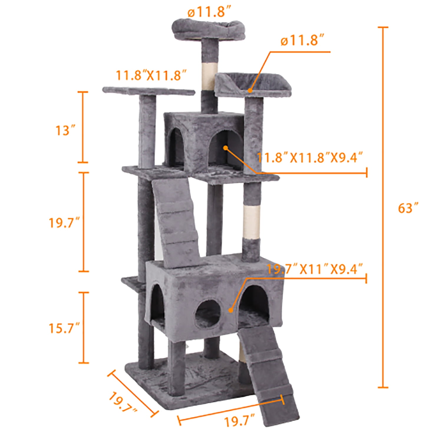 Kadyn Cat Climbing Frame, 60" Cat Tree for Large Cats, Cat Tower, Gray Cat Tree Condo Kadyn Cat Climbing Frame, 60" Cat Tree for Large Cats, Cat Tower, Gray Cat Tree Condo