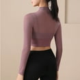 thumbnail image 6 of YUGYXL Sheer Mesh Crop Tops for Women Seamless Workout Top Long Sleeve Athletic Shirts Gym Yoga T-Shirt Sports Tees Purple S, 6 of 6