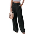 thumbnail image 1 of Women Ruffle Elastic Waist Plain Wide-leg Trousers Loose Straight Pants, 1 of 2