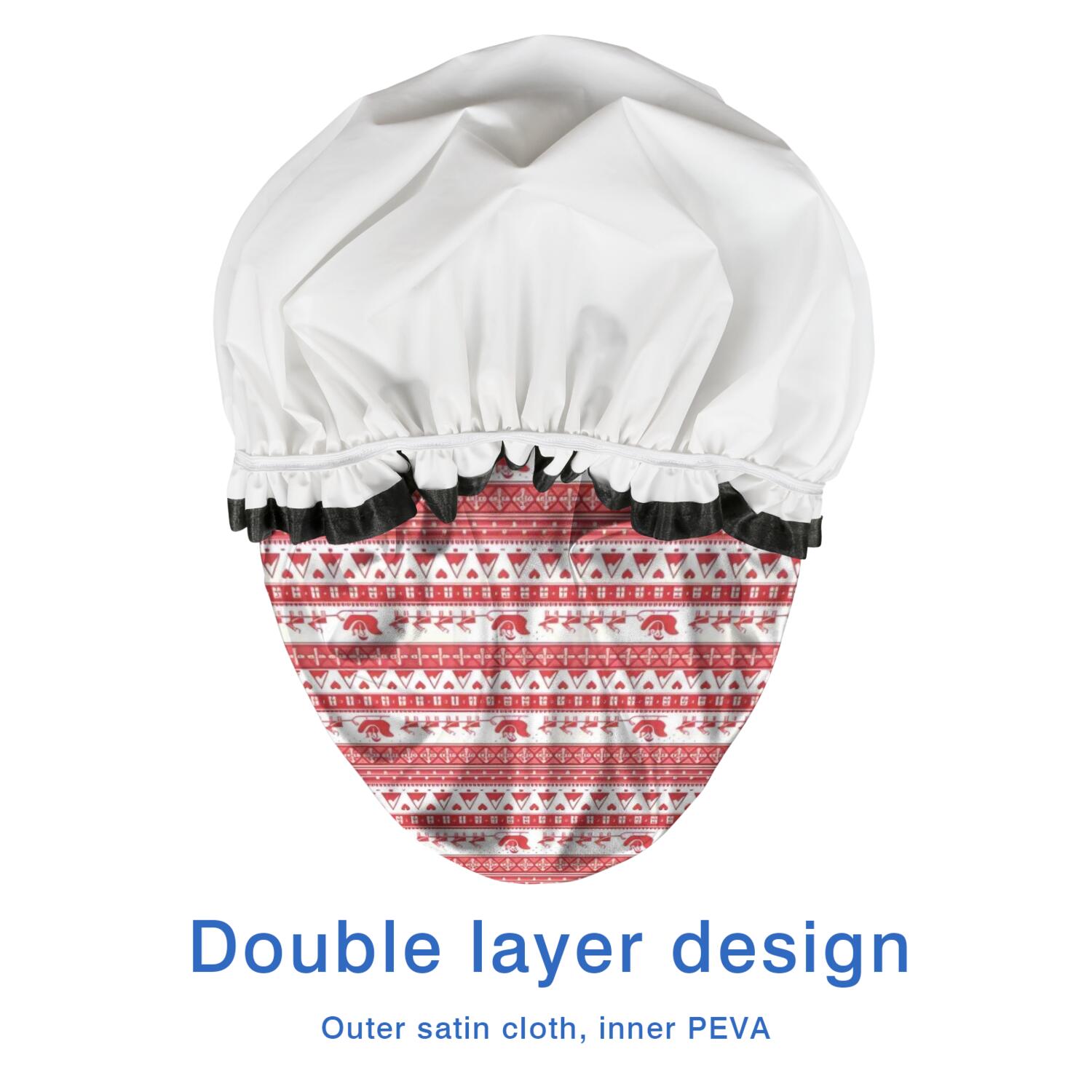 Shower Caps,Red Christmas Striped Pattern (2) Waterproof Shower Cap for Women 4 Pieces,Double Reusable Hair Cover for Shower PEVA Elastic Stretch Hem