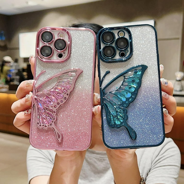 Glitter Powder Plating Butterfly Soft Phone Case Compatible with