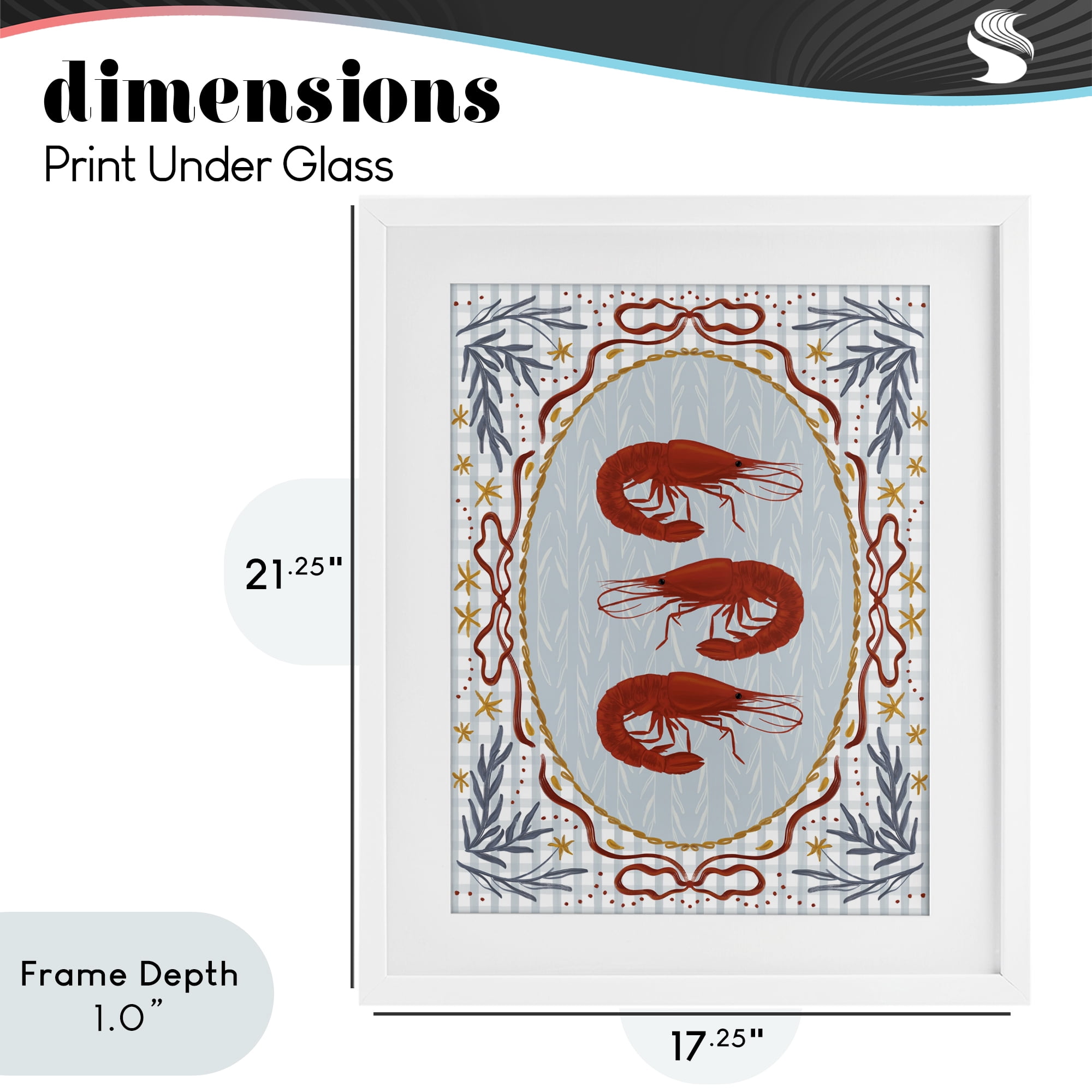 Stupell Industries Three Red Prawns on Gingham White Framed Print Under Glass, design by Vero Illustrates