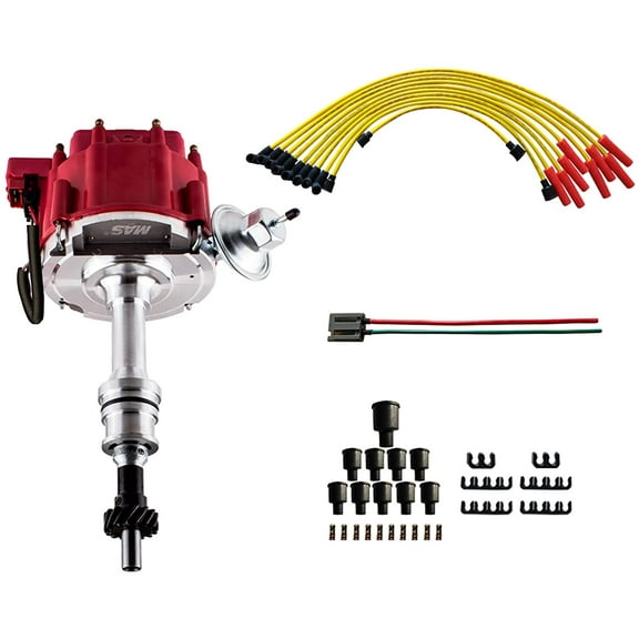 Distributor & Spark plug Wire Compatible with Ford 351C 351M 400 429 460 HEI 65,000 Volt Coil KA-1046013 PE332U JM6506BL 351CBLHEI0
