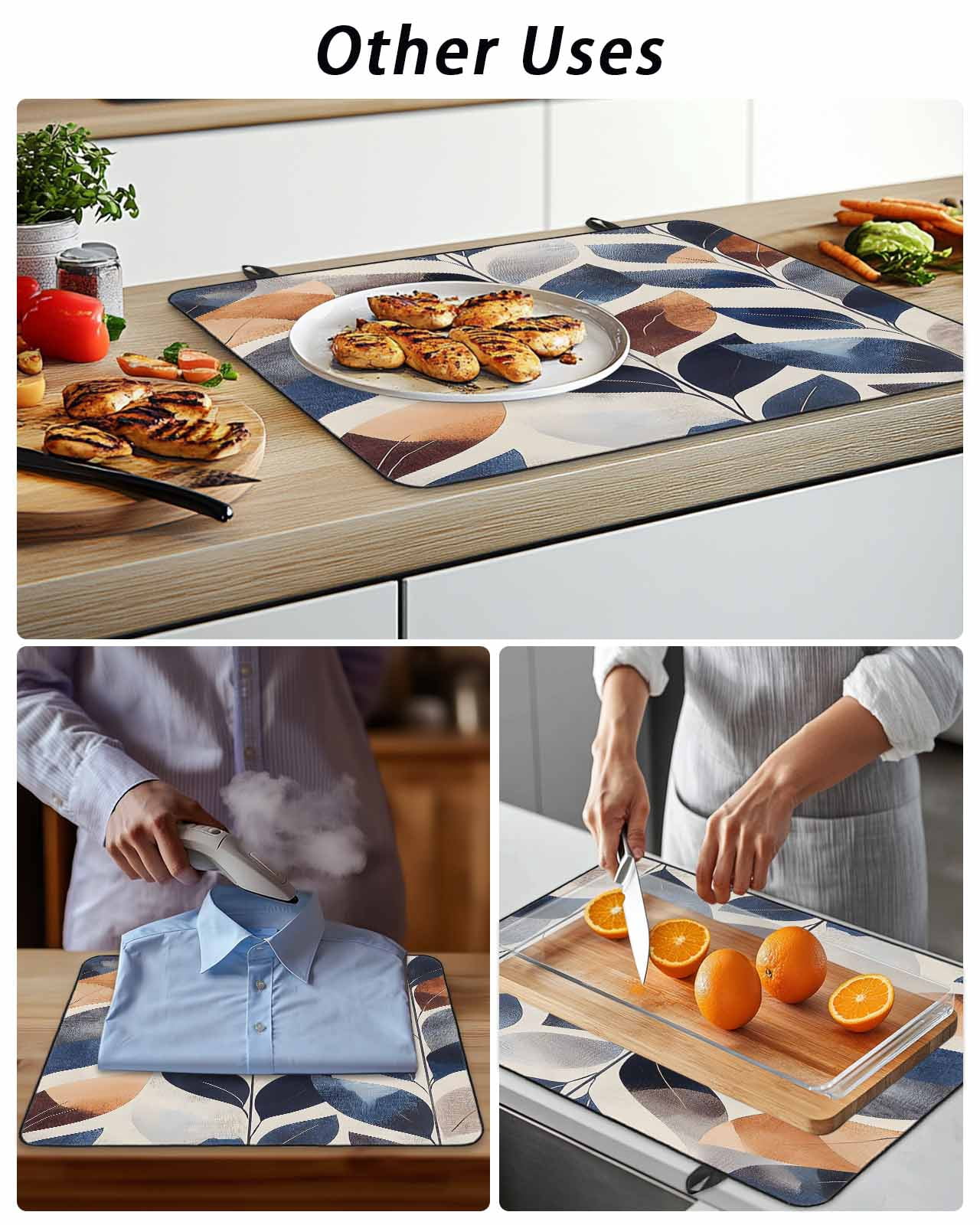 Stove Top Covers for Electric Stove, Navy Blue Burnt Orange Glass Stovetop Cover Protector, Botanical Palm Leaf Abstract Induction Cooktop Protector Oven Mat for Kitchen Countertop 24"x21"