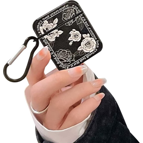Compatible with AirPods Case Soft TPU with Cute Flowers Floral Pattern for Women Girls Soft Silicone Keychain Shockproof Cover Airpods 2 &1-Black