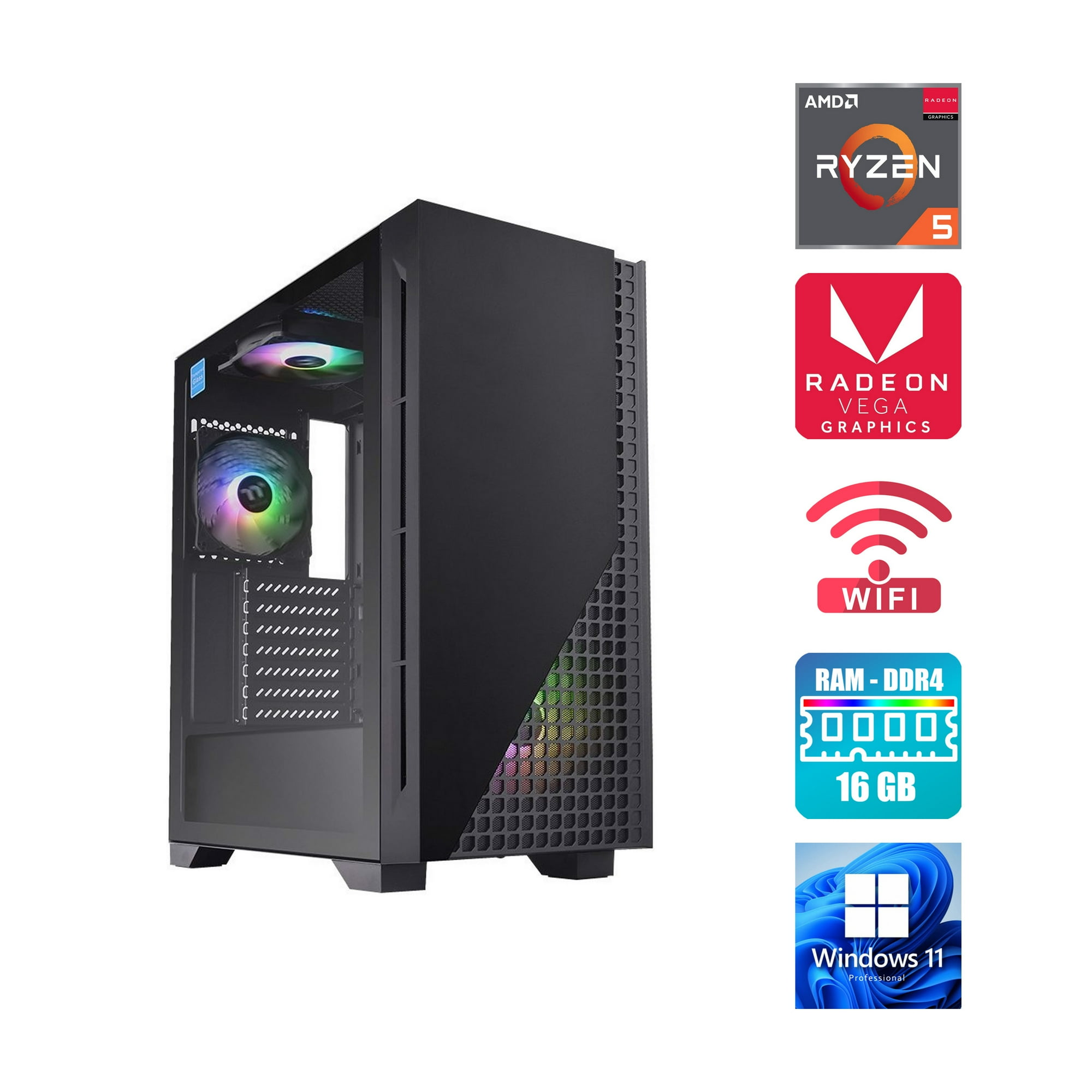 Pc Gamer Amd Ryzen 5 5600G - Gráficos Vega - 16 Gb Ram - Ssd 500Gb M.2 - 1 Tb 7200 Rpm - Thermaltake H330 Tg