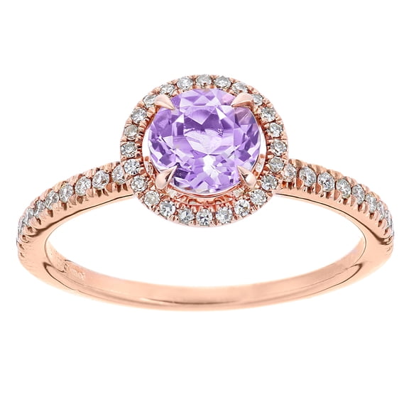9ct Rose Gold Jewelco London 0.3ct Diamond 0.71ct Amethyst Halo Engagement Ring