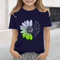 thumbnail image 2 of CPNG Girls Sunflower Shirts Cute Summer Round Neck T-Shirt Floral Graphic Short Sleeve Tees Tops Casual Clothes(Dark Blue,4-5 Years), 2 of 5