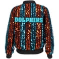 thumbnail image 3 of Women's Cuce  Aqua Miami Dolphins Slim Fit Sequin Striped Full-Zip Bomber Jacket, 3 of 3