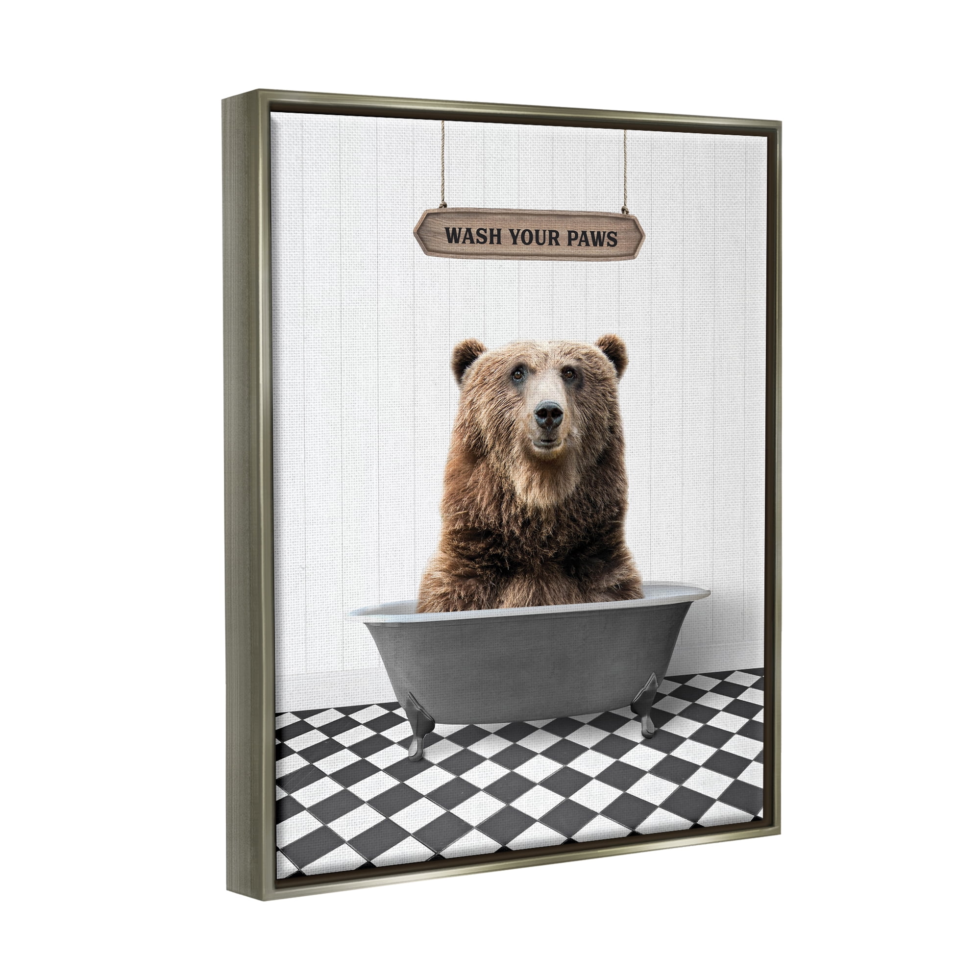 Stupell Industries Rustic Wash Your Paws Animals & Insects Painting Gray Floater Framed Art Print Wall Art, 17 x 21