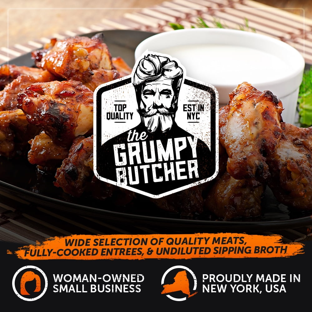 Grumpy Butcher Heritage Chicken Wings, 2 Flavors Garlic Parmesan and Smoky Salt & Pepper, Fully Cooked & Microwaveable, 2 Pack (20 oz each)
