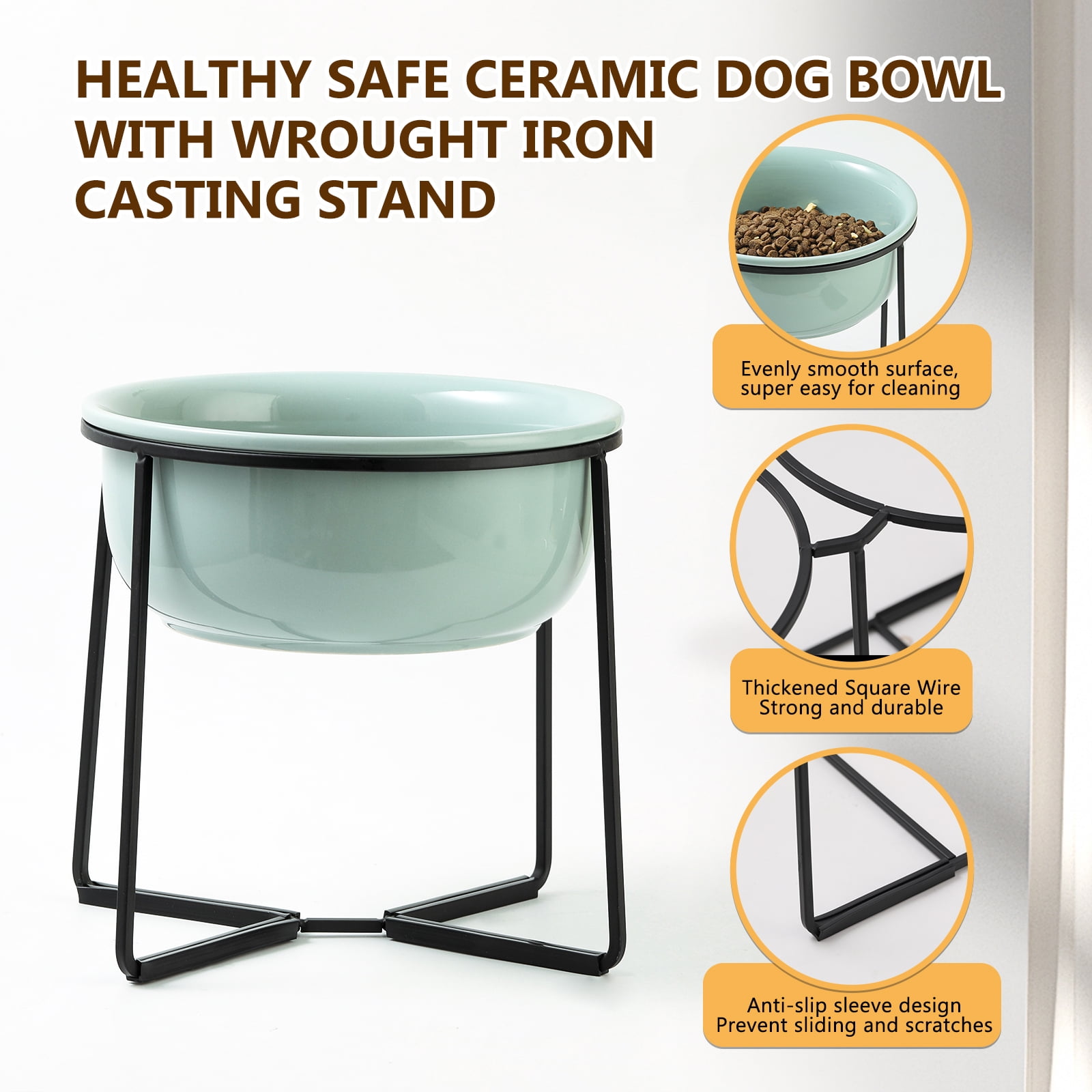 Elevated Large Dog Food Bowls - Raised Dog Bowl with Non Slip Stand - Heavy Weighted Ceramic Dog Feeding Bowl - Extra Wide Deep Dog Water Bowl - Pet Dishes for Medium to Big Dogs - 54 oz - 7 cups