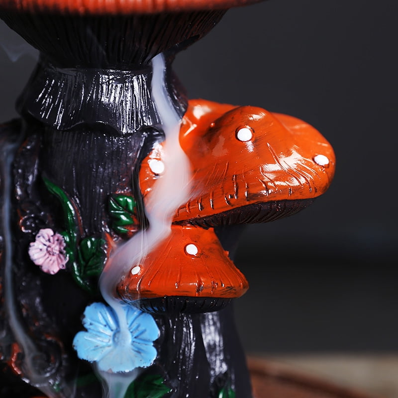 Creative Mushroom Shape Backflow Incense Burner Resin Multifunction Waterfall Censer Incense Stick Holder Decoration Ornaments