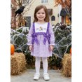 thumbnail image 5 of RUINIXCW Toddler Bbay Girl Halloween Dress Outfit Infant Baby Girls Fall Gingham Plaid Dress Pumpkin Ghost Embroidery Puff Long Sleeve Bow Decror A Line Dress, 5 of 9