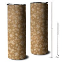 20oz Golden Christmas Snowflake Pattern Skinny Tumblers Stainless Steel Tumbler with Lid and Straw,Vacuum Insulated Double Wall Travel Tumbler Cups with Cleaning Brush for Coffee,Tea