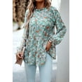 thumbnail image 4 of Ruffle Neck Floral Print Long Sleeve Tiered Blouse for Women Green Large, 4 of 5