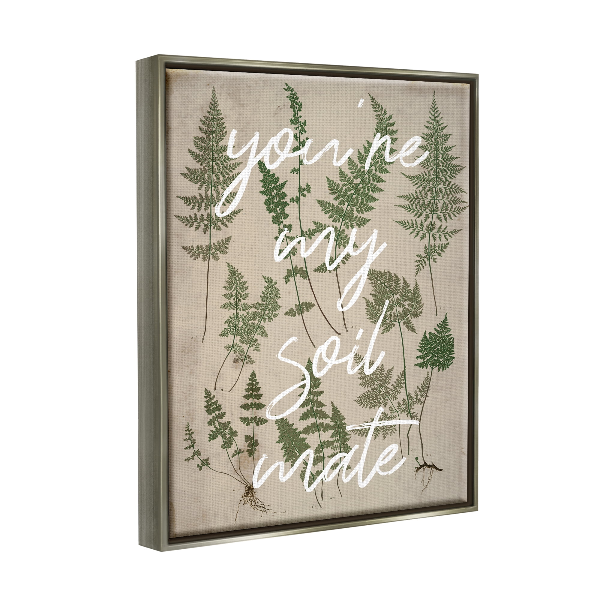 Stupell Industries You're My Soil Mate Rustic Fern Motif Calligraphy Luster Gray Framed Floating Canvas Wall Art, 24x30, by Lil' Rue
