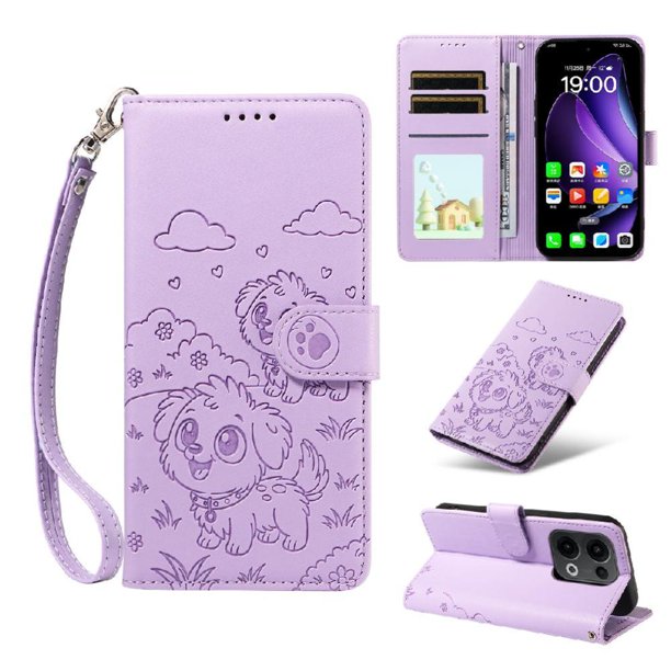 Funda Cartera GANGXUN con Diseño de Perrito en Relieve para OPPO Reno 14 5G , Protección 360° con Ranuras y Correa Desmontable