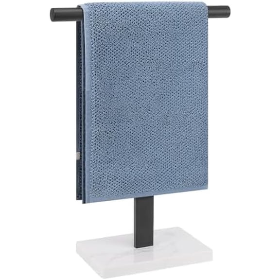 Hand Towel Holder, T-Shape Hand Towel Stand for Bathroom, Hand Towel Rack Bar Standing for Vanity Kitchen Countertop, 304 Stainless Steel (Marble Base, Black)