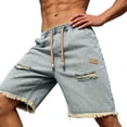 thumbnail image 3 of LEKWK Denim Shorts for Men Distressed Loose Fit Bermuda Mid Rise Elastic Waist Drawstring Shorts with Pockets Streetwear Casual Shorts Summer Outfits Blue XXL, 3 of 5