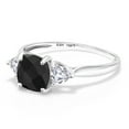 thumbnail image 3 of Gem Stone King 10K White Gold Black Onyx and White Created Sapphire 3-Stone Engagement Ring for Women (2.11 Cttw, 7MM Cushion Checkerboard and 4MM Trillion, Size 9), 3 of 6