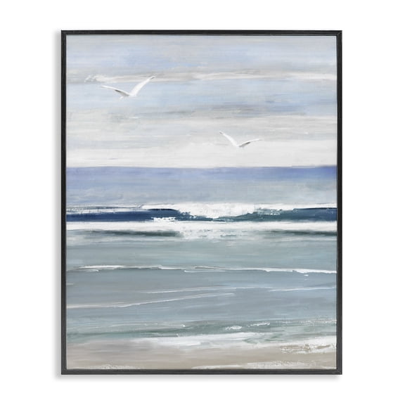 Stupell Industries Transitional Rolling Waves & Seagulls Black Framed Giclee Art, 11 x 14, by Sally Swatland
