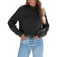 thumbnail image 2 of Women High Neck Oversized Sweaters Batwing Long Sleeve Pullover Loose Chunky Knit Jumper Black S, 2 of 8