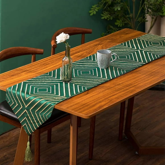 Jacquard Table Runner with Tassels 31 x 180 cm, Machine Washable Linen Table Runners 12 x 71 Inches