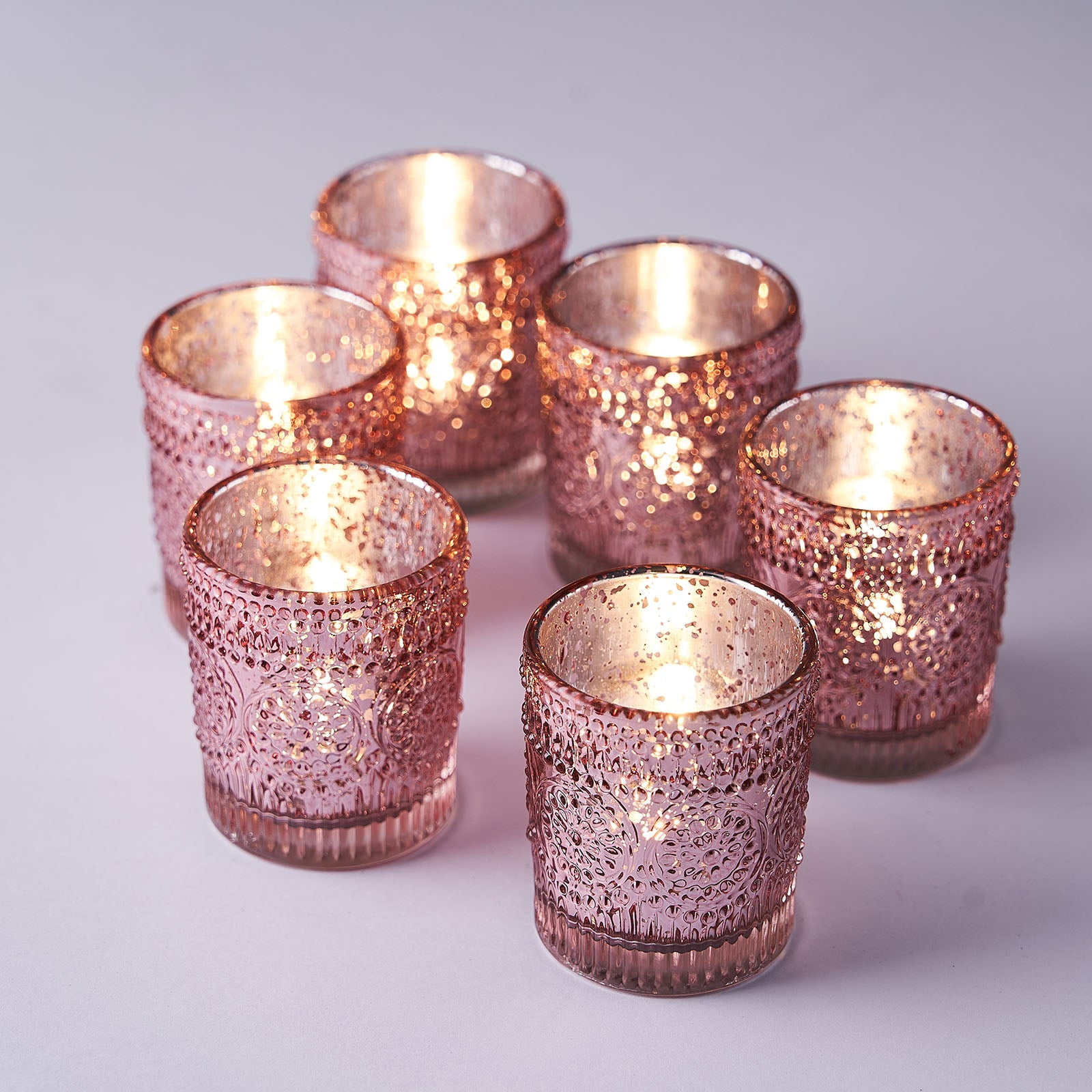 Efavormart 6 Pack Rose Gold Mercury Glass Candle Holders, Votive Tealight  Holders With Primrose Design for Home Decor, Wedding, Reception,  Quinceanera, Parties 