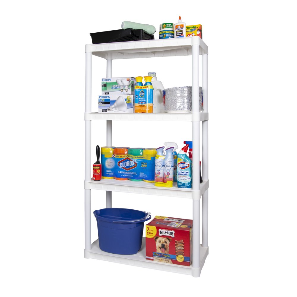 Plano 30"W x 14"D x 55.5"H 4Shelf Solid Plastic Shelf Unit, White, 280