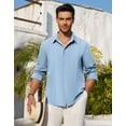 thumbnail image 6 of sogami Mens Linen Button Up Shirt Mens Cuban Guayabera Shirt Blue Beach Shirt Vacation Shirt, 6 of 7