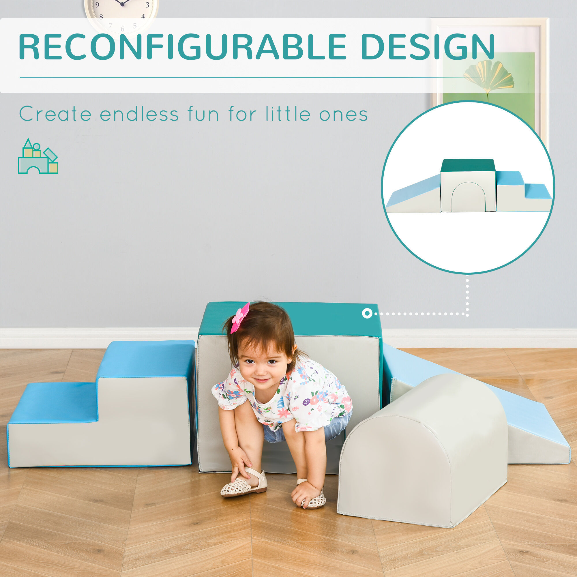 Soft Play Mat Qaba Foam Play Set for Toddlers and Children, Easy-to-clean 4 Piece Soft & Safe Kids Climbing Set for Crawling or Sliding, Multicolor,Baby Play Mat