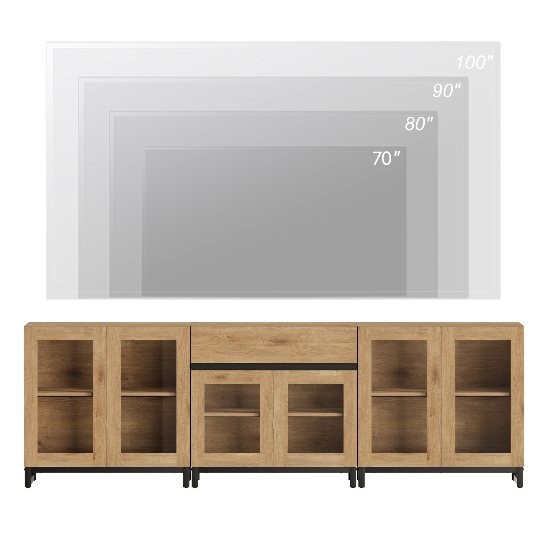 WAMPAT 3-in-1 Modern TV Stand for TVs up to 100 Inch, Glass Doors & 1 Drawer Entertainment Center, Media Console with Adjustable Shelf for Living Room & Bedroom