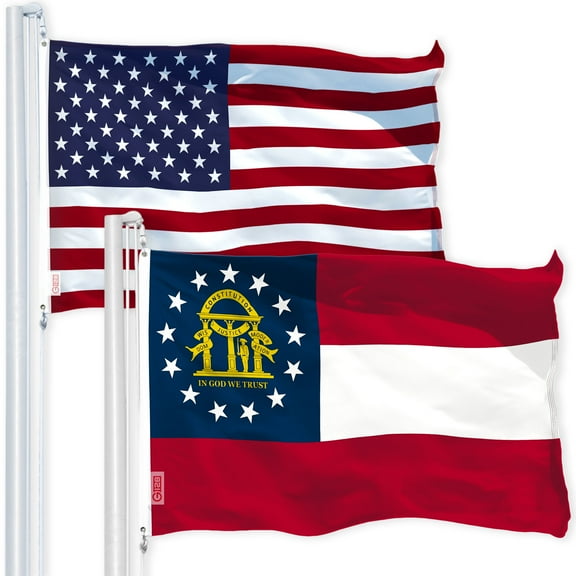 G128 Combo Pack: USA American Flag 3x5 Ft 150D Printed Stars & Georgia State Flag 3x5 Ft 150D Printed