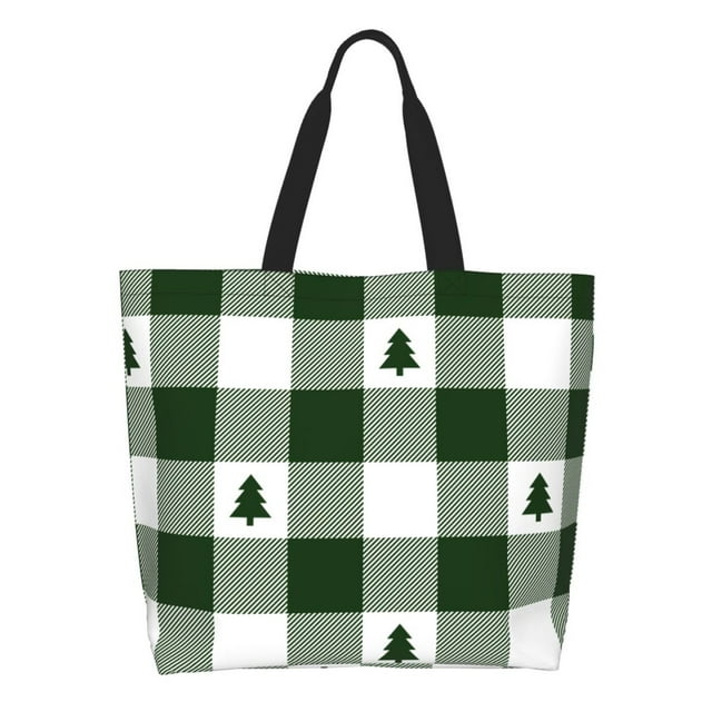 Easygdp Green White Lumberjack Plaid Bolsas Tote para Mujer, Bolsos de Hombro para Viaje, Bolsos de Mano de Gran Capacidad para Compras y Trabajo