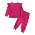 thumbnail image 4 of GYRATEDREAM Girls 2 Piece Outfit Cable Textured Ruffle Sweatshirt Jogger Pants Set, 18M-6T Kids Casual Tracksuit, 4 of 9