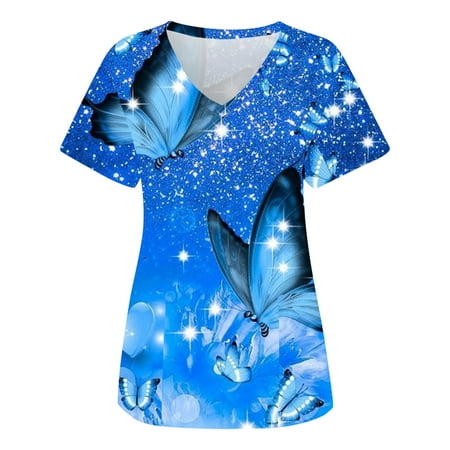 

Luiyenes V Neck T Shirts for Women Short Sleeve Casual V Neck Scrub Top