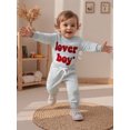 thumbnail image 5 of BemeyourBBs Newborn Baby Boy Valentines Day Outfit Lover Boy Long Sleeve Letter Embroidery Romper with Pants Set 2Pcs Spring Clothes, 5 of 9