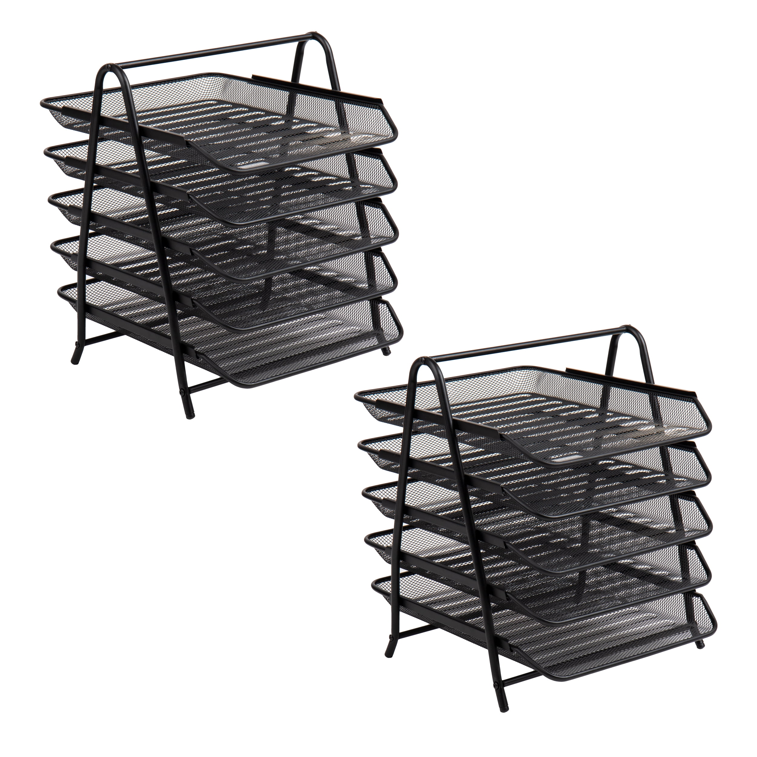 Mind Reader 5-Tier Paper Tray, Desktop Organizer, File Storage, Office, Metal Mesh, Set of 2, Black