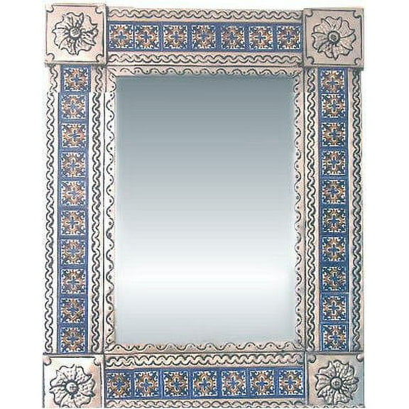 Medium Silver Escudo Talavera Tile Tin Mirror