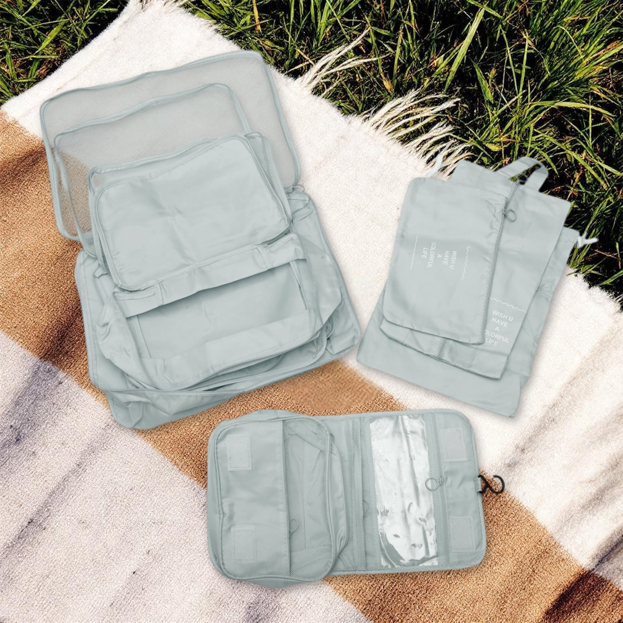 Unique Bargains Portable Packing Cube Set with 8 Different Pieces Gray