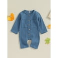 thumbnail image 3 of Toddler Baby Long Sleeve Rompers Solid Color Button Jumpsuit with Pockets for Newborn Infant Cute Clothes, 3 of 10