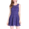 thumbnail image 3 of Allegra K Women's Sleeveless Semi Sheer Yoke Floral Lace Mini Flare Dress, 3 of 7