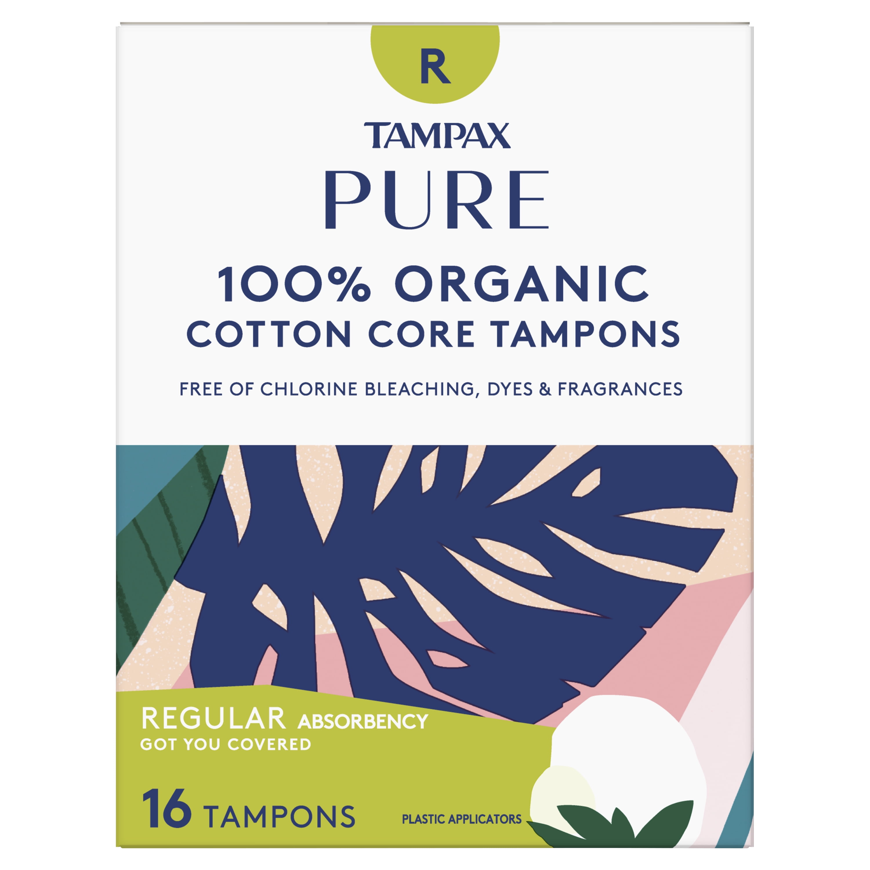 Tampax Pure Organic Regular Absorbency Tampons, Unscented, 16 Ct