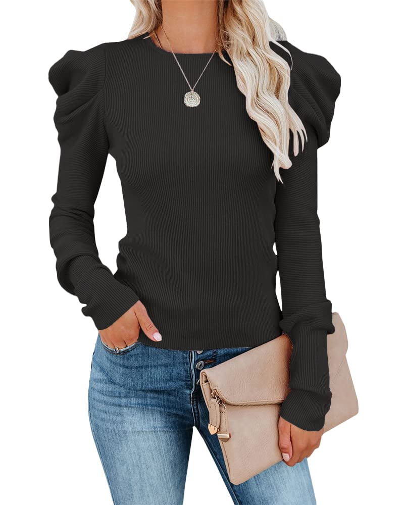 Sherrylily Autumn Woman Puff Sleeve Knit Sweater Long Sleeve Stretchy ...